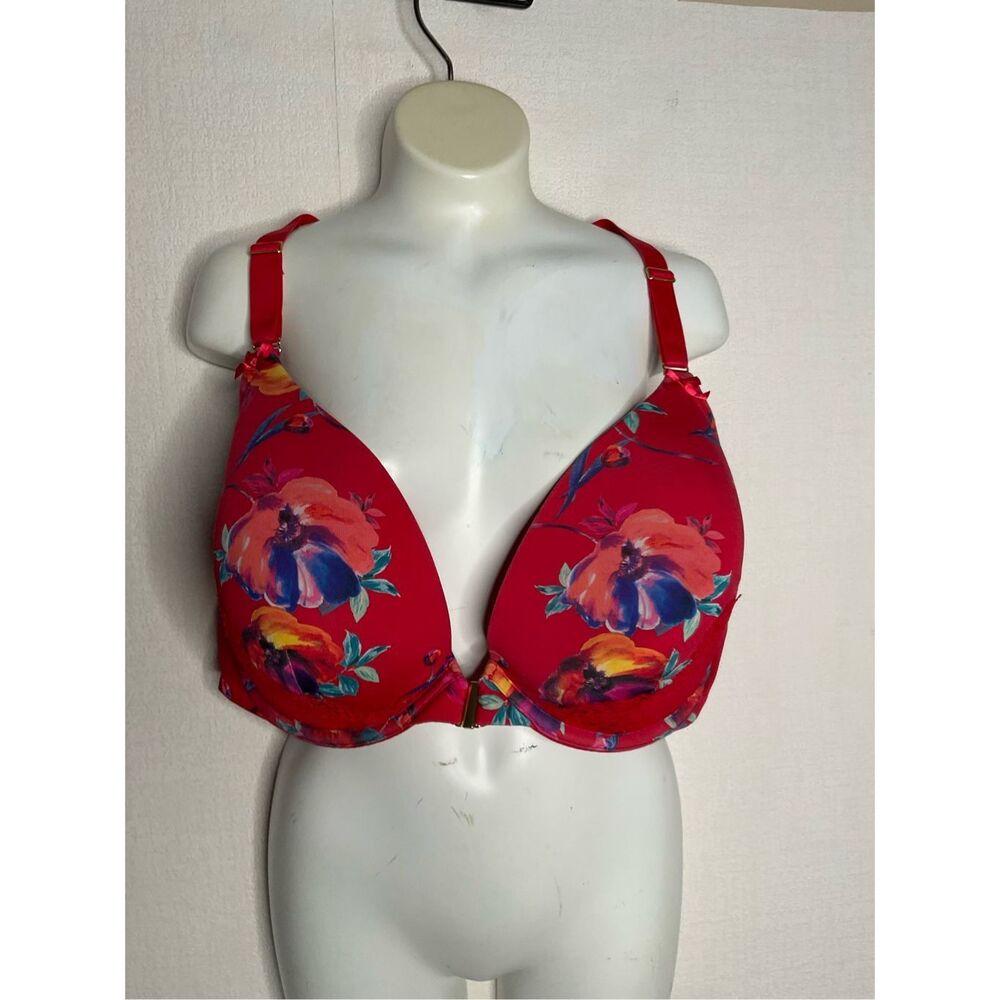 Cacique Seriously Sexy Bra 42DD Boost Plunge Underwire Red Floral Front Closure - Picture 3 of 12
